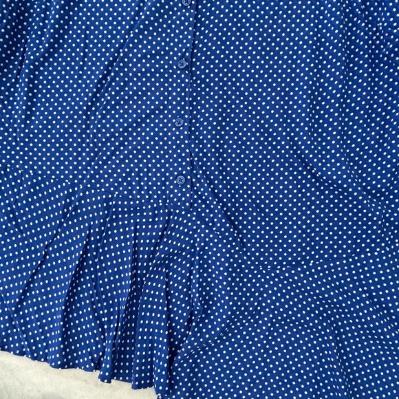 Como Vintage Button Up Top Polka Dot Blue White Asymmetrical Long Sleeve 2X Art - Picture 5 of 11
